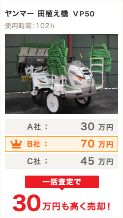 ヤンマー 田植機の査定結果